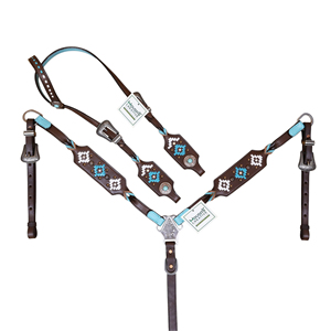 Ensemble de têtière en cuir de style aztèque avec tressage en cuir brut et tressage torsadé - Product Image 1