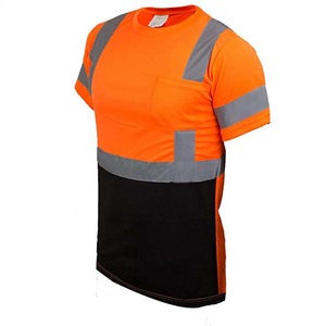 T-shirt de sécurité haute visibilité, vêtement de travail réfléchissant, chemise de chantier bicolore avec poche, respirante, orange et noir - Product Image 2