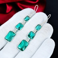 Boucles d'oreilles en argent sterling 925 avec pierre précieuse facettée en apatite aquatique, boucles d'oreilles pendantes faites à la main, cadeau pour femme