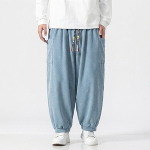 Pantalones de chándal anchos de algodón grueso con cordón para hombre, estilo urbano, holgados, informales, al por mayor - Product Image 1