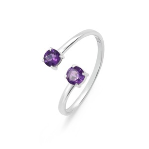 Rhaya Jewels Vintage Elegant Women's Engagement Rhodium Plated 925 Sterling Silver Dual Amethyst <b>Adjustable</b> <b>Ring</b> Gemstone Prong - Product Image 3