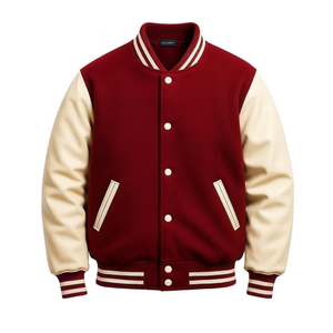 Classic Navy Blue Varsity <b>Jacket</b> With White Sleeves Full Length Zipper Turn-down Collar Women's Autumn Wear - Product Image 6