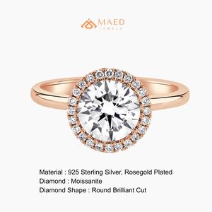 แหวนหมั้นเพชรโมอิสซาไนต์ทรงกลม 14K โรสโกลด์ ประดับเพชรแบบพาเว่ แหวนแต่งงานสุดหรู ของขวัญสำหรับเจ้าสาว - Product Image 6
