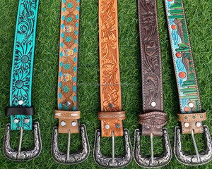 Hot Sale New Designer High Quality <b>Leather</b> <b>Belts</b> Hand <b>Tooled</b> Carving Stylish Brown Color <b>Belts</b> - Product Image 5