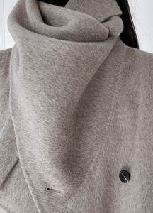 Abrigo de lana gris para mujer, cuello alto, largo, para invierno, elegante, cálido y liso. - Product Image 4