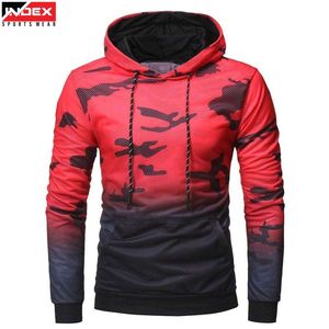 Sweat-shirt à capuche pour homme INDEX, imprimé camouflage rouge et noir, coupe ajustée, tricoté, respirant, style sportif, pour l'automne, avec poche - Product Image 1