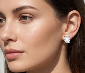 Oval Diamond <b>Earrings</b> Four Claw <b>Stud</b> <b>Earrings</b> Gold Tone Oval Cut Jewelry for Wedding Party - Product Image 3