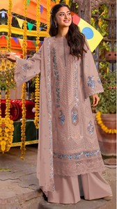 Dhwaja Export - Ensemble semi-couture en mousseline de soie avec broderies et sequins, style moderne pour mariages et occasions festives - Product Image 4