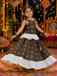 Festive Printed Cotton Girls Lehenga Choli Outfit With Rayon Border Soft Cotton Lining Traditional Kids Celebration Apparel - Product Image 3