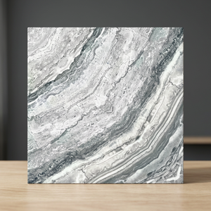 กระเบื้องพอร์ซเลนขัดเงาขนาด 600x600 มม. ลายหินอ่อนแบบ Book Match สำหรับโครงการปูพื้นเชิงพาณิชย์ในซูเปอร์มาร์เก็ต - Product Image 1
