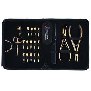 Hair Extension Tools Kit Microbeads Flat <b>Crimping</b> Remover Plier Tail Comb Curved Needle Styling Sectioning Clips Finger Scissor - Product Image 1