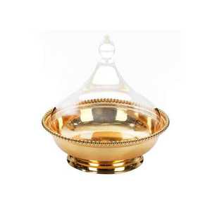 Gold Polished Metal Serving <b>Bowl</b> <b>with</b> Domed Glass <b>Lid</b> - Product Image 1