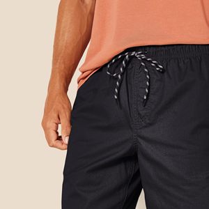 Shorts Bermuda en Coton Noir pour Homme, Taille Élastiquée avec Cordon, Couleur Unie, Tissu Oxford Respirant, Coupe Mi-Haute Décontractée - Product Image 6