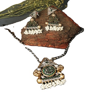 Conjunto de Collar y Pendientes de Plata Oxidada de Dos Tonos con Diseño de Flor y Circonitas, Estilo Bohemio, para Mujer, Boda, Compromiso - Product Image 1