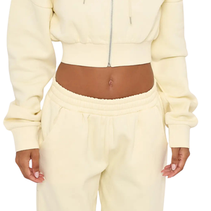 Conjunto de Sudadera Corta con Capucha y Pantalones Jogger para Mujer, Invierno, Color Sólido, Cintura Elástica, Estilo Casual, Dos Piezas - Product Image 6