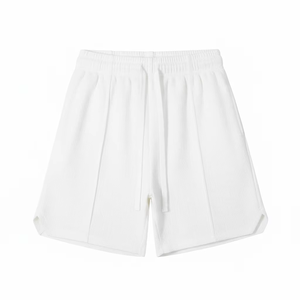 Men's White Cotton Knitted <b>Shorts</b> Mid Waist Elastic Drawstring Casual Breathable Solid Color <b>Short</b> Length - Product Image 1