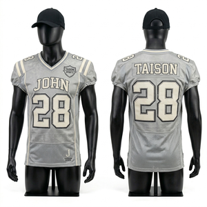 Maillot de football américain pour hommes 280 GSM en maille poly gris argenté avec empiècements sur les épaules en sergé, logo personnalisé, tenue d'équipe professionnelle - Product Image 1