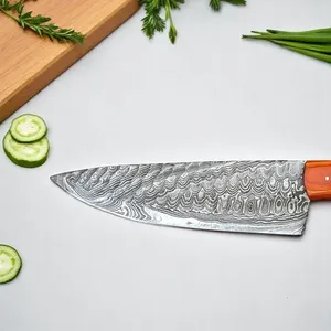 Cuchillo de Chef Profesional Hecho a Mano con Acero de Damasco Forjado (7 Pulgadas) con Funda de Cuero Ambidestra |   Diseño Moderno - Product Image 4