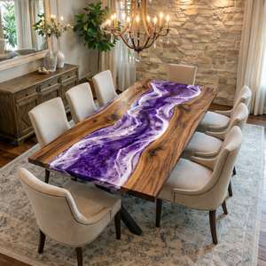 โต๊ะรับประทานอาหารเรซิ่นอีพ็อกซี่ลายคลื่นทะเลสีม่วง งานแฮนด์เมดสุดหรู แผ่นเคาน์เตอร์ครัวทันสมัย เคาน์เตอร์บาร์ ตกแต่งภายในห้องนั่งเล่นอย่างมีระดับ - Product Image 2
