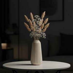 White <b>Ribbed</b> Ceramic Matte Porcelain Tabletop <b>Vase</b> Eco-Friendly Modern Boho Home Decor Flower Holder for Living Housewarming - Product Image 1