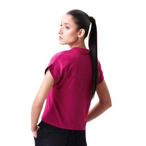Camiseta Corta Rosa para Mujer, Cuello Redondo, Manga Corta, Color Sólido, Tejido de Punto, Corte Regular, Informal - Product Image 3