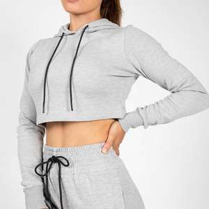 Sweat-shirt à capuche court blanc pour femme, décontracté, à manches longues, avec cordon de serrage - Product Image 6