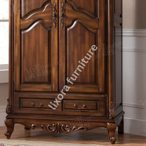Armario de Lujo Hecho a Mano con Madera Sólida de 2 Puertas y Cajones Inferiores con Acabado de Tallado Ornamentado - Product Image 4