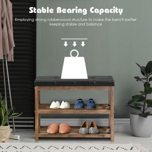 Banco zapatero de madera de 2 niveles con asiento acolchado: solución de almacenamiento cómoda - Product Image 3