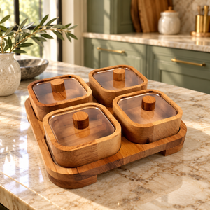 Natural Wooden Canister Set with Clear Lids Wooden Knobs Matching <b>Storage</b> Tray Kitchen Pantry Organizer <b>Food</b> Containers | Rustic - Product Image 2