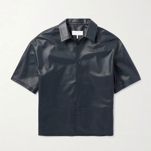 เสื้อเชิ้ตหนังสีดำคุณภาพสูง ปี 2026 ระบายอากาศได้ดี ออกแบบตามสั่ง แบรนด์ส่วนตัวสำหรับผู้ชาย บริการ OEM - Product Image 1