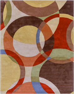 Tapis en laine tufté à la main avec motif circulaire abstrait, design géométrique multicolore, tapis à poils épais pour la décoration du salon - Product Image 4
