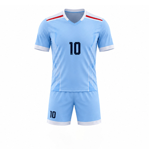 Maillot de football personnalisé sublimé pour homme, manches longues, blanc et bleu, blocs de couleur, anti-humidité, 100 % polyester, ensemble uniforme - Product Image 3