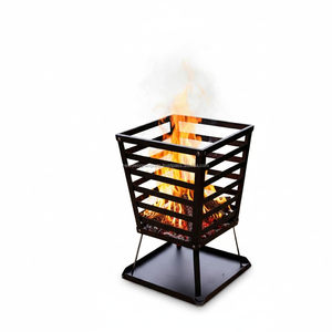 Art Deco Geometric Cut-Out Steel <b>Fire</b> <b>Pit</b> with <b>Glass</b> Wind Panels - Product Image 3