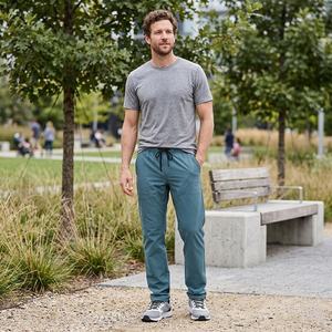 Men's Teal <b>Elastic</b> <b>Waist</b> <b>Cargo</b> <b>Pants</b> Casual Drawstring Closure Side Pockets Breathable Woven Trousers Spring Wear - Product Image 6