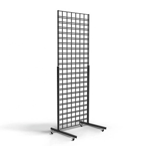 88cm Modern L-Shape Steel Metal <b>Wire</b> Grid Display <b>Rack</b> with Slatwall Hooks Black/Chrome Finish Floating <b>Shelf</b> for Retail Use - Product Image 2