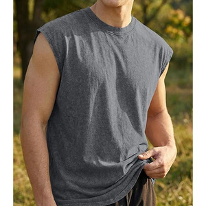 Wholesale Vintage Acid Wash Heavyweight Cotton Sleeveless <b>Muscle</b> Tee Charcoal Grey Curved Hem Gym Tank <b>Top</b> <b>Men</b> Streetwear - Product Image 6