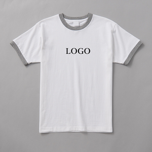 T-shirt personnalisé avec logo pour homme, col contrastant, manches courtes, en coton, tee-shirt décontracté d'été, streetwear imprimé, OEM, vente en gros, faible MOQ - Product Image 3