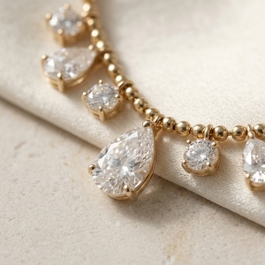 14K Yellow Gold Solitaire Pear & Round Cut <b>Diamond</b> Cluster Necklace Graduated Teardrop Choker Minimalist <b>Diamond</b> <b>jewelry</b> - Product Image 4