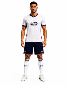 ชุดยูนิฟอร์มฟุตบอลชายแบบกำหนดเอง เสื้อเจอร์ซีย์ กางเกงขาสั้น ระบายอากาศ แห้งเร็ว พิมพ์ลายแบบรีดร้อน โพลีเอสเตอร์ 100% สำหรับฤดูร้อน แบบ 3 มิติ - Product Image 1