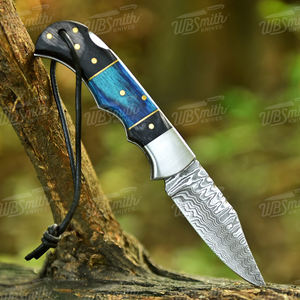 Couteau pliant à lame personnalisée avec logo, en acier Damas et manche en bois, couteau pliant Damas à vendre - Product Image 4