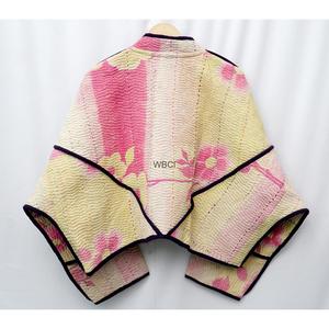 Classy Kantha Blazer With Plaid <b>Pattern</b> And Hand <b>Quilted</b> Shawl Collar Full Sleeve Autumn Women's <b>Jacket</b> - Product Image 6