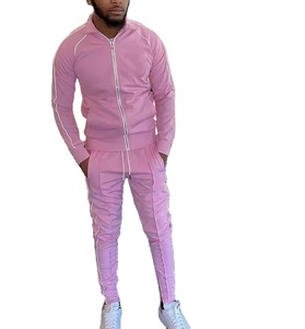 Conjunto Deportivo Rosa para Hombre, Chaqueta con Cierre y Mangas Largas, Pantalones Deportivos con Cintura Elástica, Color Sólido, Ropa Deportiva Informal Transpirable para Primavera - Product Image 1