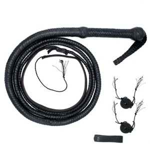Fouet en cuir noir à poignée tressée 16 brins, fouet de combat robuste WP-1101 - Product Image 6