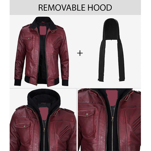 Blouson moto homme 2026 de qualité supérieure en cuir de vachette bordeaux, imperméable, respirant, à capuche, coupe ajustée, fermeture éclair, couleur unie - Product Image 4