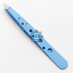 Blue Slanted Tip Stainless Steel Eyebrow Tweezers Durable <b>Precision</b> <b>Tool</b> Modern Design - Product Image 1