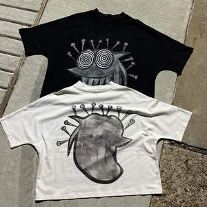 Wholesale Custom <b>Men's</b> Oversized Distressed Graphic T-<b>Shirts</b> Streetwear Cotton BOXY Cropped Tee with DTG Print - Product Image 6