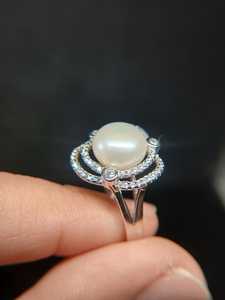 Sterling <b>Silver</b> Faux Pearl CZ Halo <b>Ring</b> Elegant Sparkling Fashion <b>Ring</b> Jewelry Gift For Women Bridal Style - Product Image 2