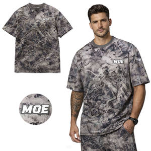 T-shirt Homme 100% Coton Épais, Épaules Tombantes, Imprimé Camouflage Intégral, Coupe Oversize, Streetwear, Personnalisable avec Logo, OEM - Product Image 1