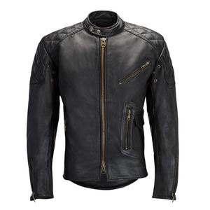 Chaqueta de motorista de piel de vaca con cuello levantado para hombre más vendida de cuero genuino en estilo informal negro para invierno - Product Image 1