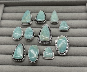 Natural Amazonite Brass <b>Ring</b> 925 Silver Plated Gemstone Trendy Assorted Designer Unisex Wholesale <b>Ring</b> - Product Image 5